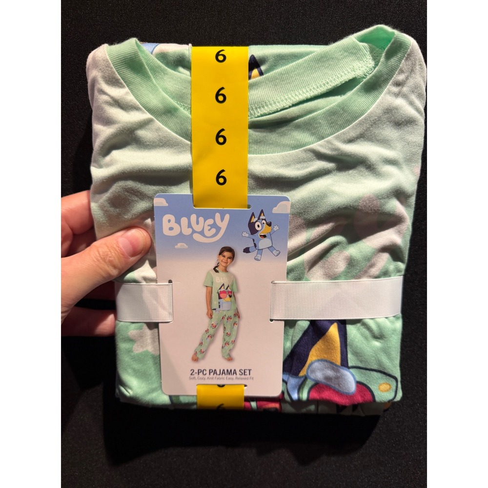 Bluey Girls 2-Piece Pajama Set Mint Green Size 6 Short Sleeve Shirt and Pants